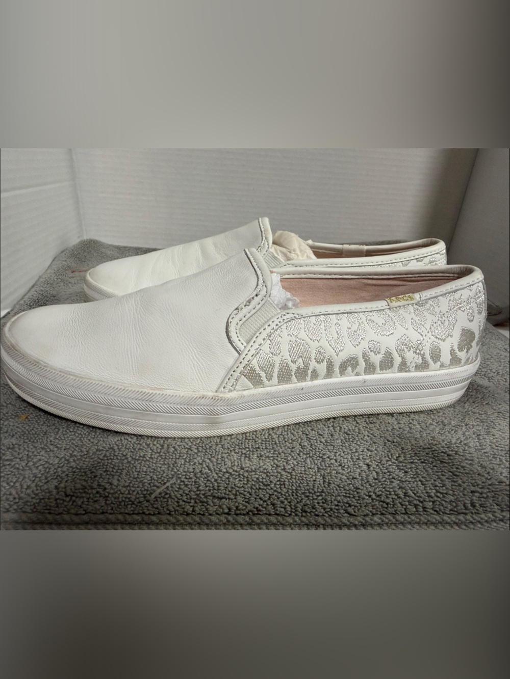 Keds x Kate Spade New York Double Decker Slip-On in the Silver Leopard
